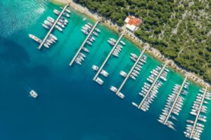 Top view of yachts in Rogoznica, Croatia