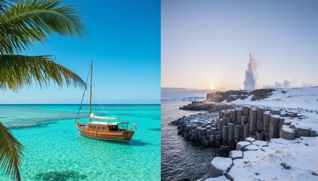 kontrastierende Reiseziele weltweit