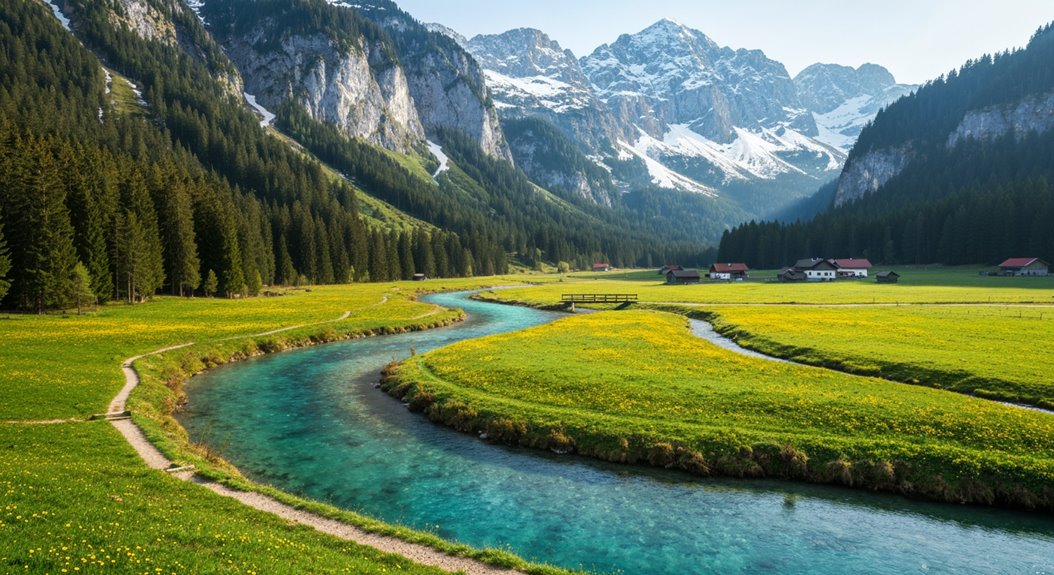 Frühlingsbedingungen auf Bergwanderwegen