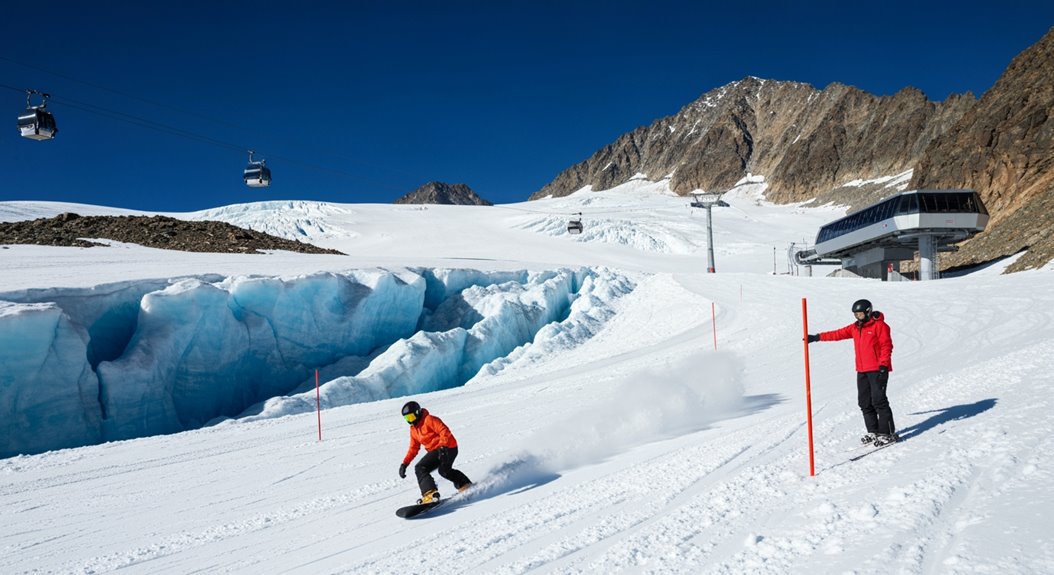 Sommerliche Bedingungen zum Skifahren auf dem Gletscher