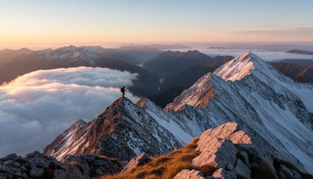 Sonnenaufgang auf dem Berggipfel