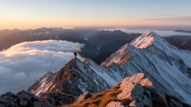 Sonnenaufgang auf dem Berggipfel