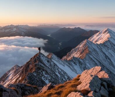 Sonnenaufgang auf dem Berggipfel
