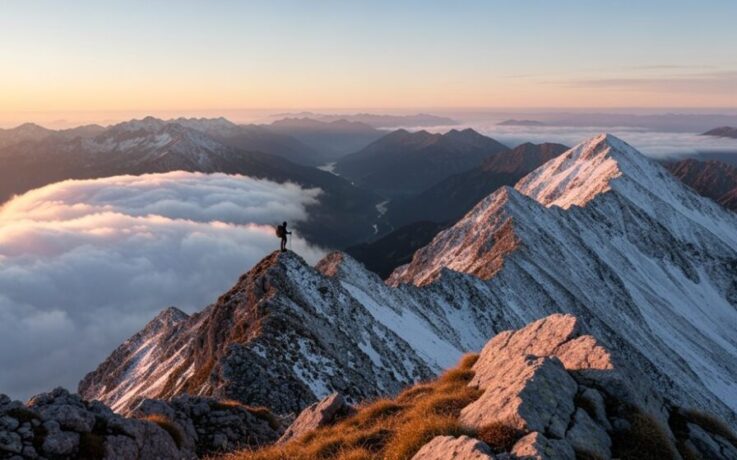 Sonnenaufgang auf dem Berggipfel